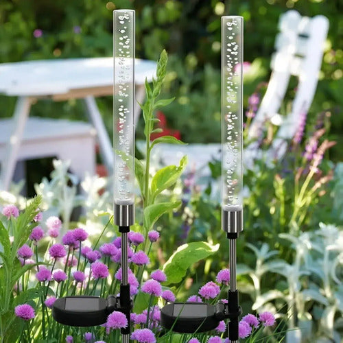 Set X2 Estaca Solar Jardin Decoracion Luces Led Exterior Rgb Rgb