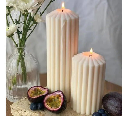 Vela Cera Acanalada Decorativa 20x7cm Cilindrica Fragancia Blanco