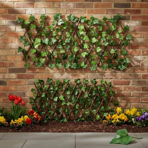 Cerco Enrejado Extensible Hojas Artificiales Madera Natural Verde