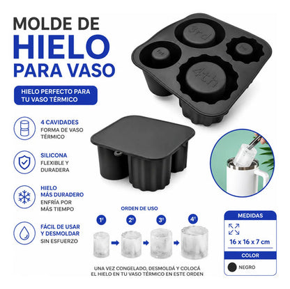 Molde Hielo Silicona Para Vaso Térmico 16 Cm 4 Cavidades Negro