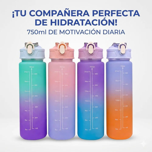 Botella Hidratacion Deportiva Motivacional Gimnasios 750 Mls Multicolor