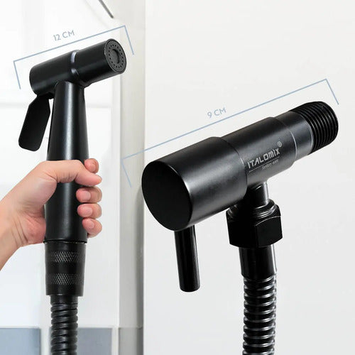 Ducha Higienica Negra Metalica Grifo Baño Con Boton