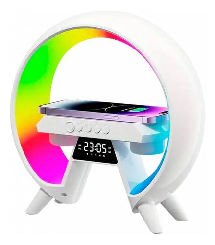 Parlante Bluetooth Cargador Inalámbrico Reloj Luz Rgb Fm Tf Blanco