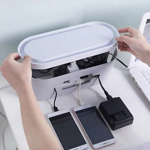 Caja Organizador Cables Con Estante Y Soporte Celular Gris
