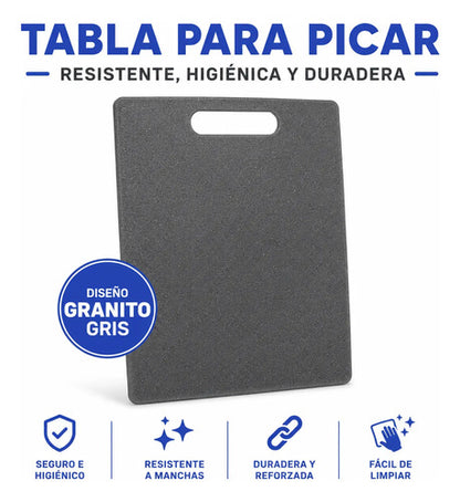 Tabla Picar Plástica Reforzada Cocina Antimanchas 34x25cm Granito Gris