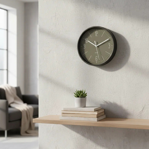Reloj Decorativo Pared Plástico Redondo Analógico 19cm Gris Verde Claro