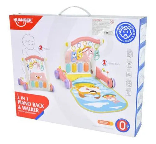 Gimnasio Andador Bebé 2 En 1 Piano Alfombra Rosa Con Beige