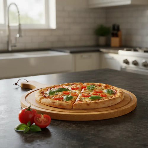 Tabla Pizzera Redonda Madera 28cm Mango Picar Cortar Clásico