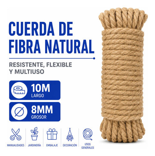 Cuerda Soga Fibra Natural Multiuso 10m 8mm Jardinería Color Natural