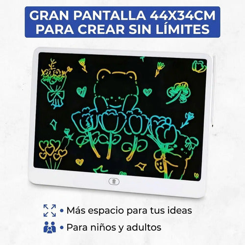 Tableta Lcd Dibujo Escritura Pizarra Infantil Magica 44x34cm Blanco