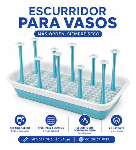 Escurridor Plástico Para Vasos 38.5x20cm Soporte Lavavajilla Aleatorio