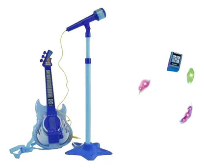 Guitarra Infantil Con Micrófono Regulable Luces Sonido Azul