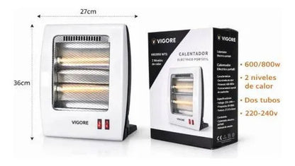 Calefactor Electrico Estufa Portatil Doble Tubo 800w 36-27cm Blanco