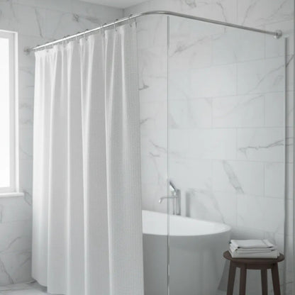 Barra Curva Aluminio Cortina Baño 2 Tramos 160cm 80cm C/u Blanco