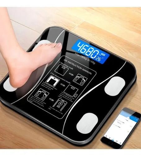 Balanza Pesa Digital Bluetooth Inteligente App Smart Baño Color Negro