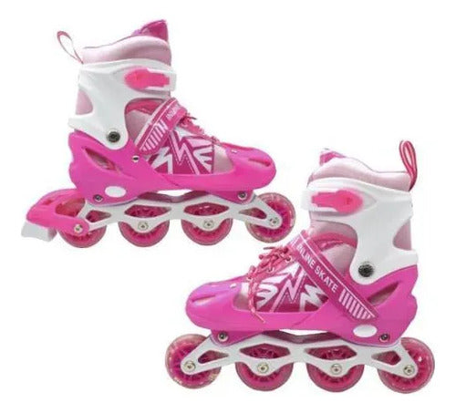 Patines Roller Ajustables 4 Ruedas Luz 34-38 39-43 En Línea 39 - 43 Rosa