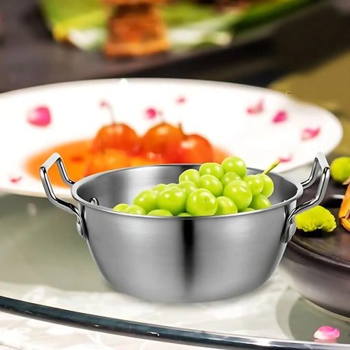 Bowl Redondo Con Asas Acero Inoxidable 14x5,5cm Plateado