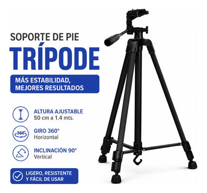 Tripode Soporte Celular Camara Altura 1.4m Aluminio Giro 360 Negro