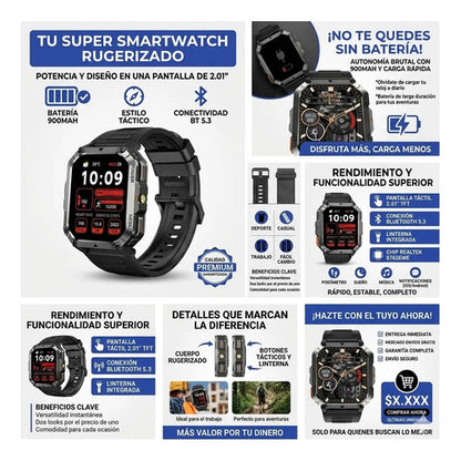 Smartwatch Reloj Inteligente Deportivo Llamadas Ios Android Aleatorio Deportiva Táctica Con Textura Antideslizante Negro Mate/negro Texturizado Gris Titanio / Negro Grafito