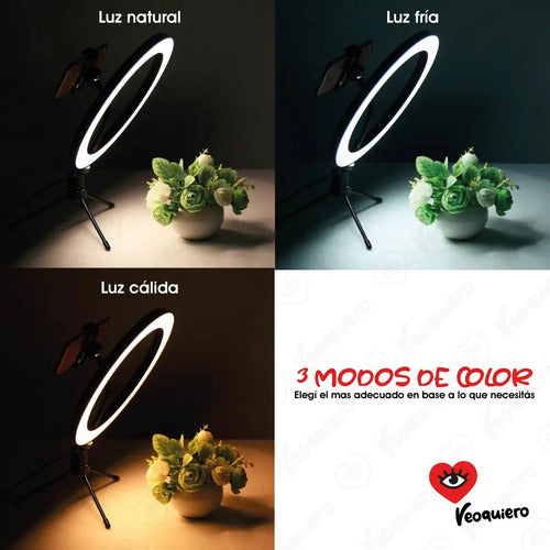 Aro De Luz Anillo Led 26 Cm Con Trípode 2 Mts Selfie Flash Tiktok Veoquiero Blanco 26cm