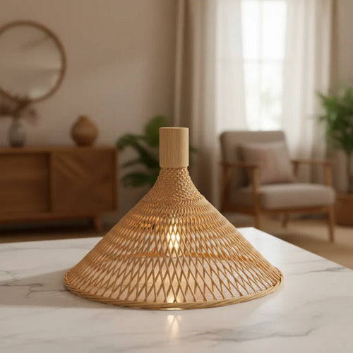 Pantalla Lampara Colgante Ratan Rustica 43cm Calidad Tejido Amarillo Cónico Ondulado / Estilo Boho Chic