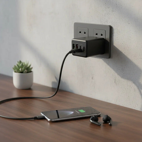 Adaptador Cargador Carga Rápida Multiple Universal Usb C Y A Negro