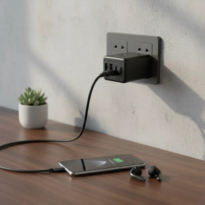 Adaptador Cargador Carga Rápida Multiple Universal Usb C Y A Negro