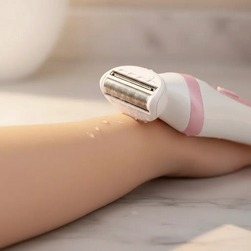 Afeitadora Depiladora Inalambrica Mujer Recargable Rosa Con Blanco