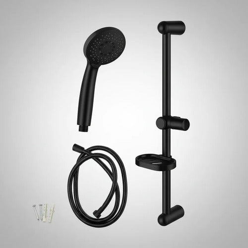 Set Ducha Barra Ajustable Manguera Manual Jabonera 150 Mango Negro Mate