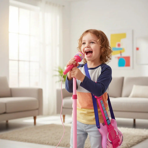 Guitarra Infantil Regulable Rosa Micrófono Pie Sonido Rosa