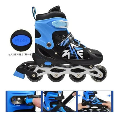 Patines Roller Ajustables Azul 29-43 4 Ruedas Con Luz 39 - 43 Azul