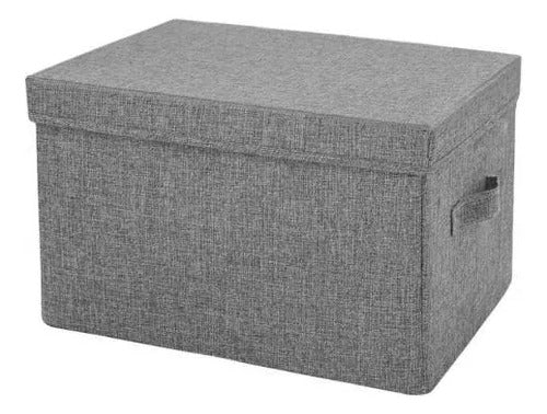 Caja Organizadora Plegable De Tela Con Tapa Y Asa 36x29x17cm Gris
