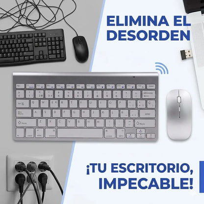 Combo Teclado Mouse Inalambrico Español Ñ Slim Usb 2.4ghz Pc Plateado