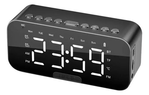 Reloj Despertador Alarma Fm Tf Aux Recargable 800mah Soporte Negro