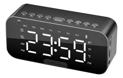 Reloj Despertador Alarma Fm Tf Aux Recargable 800mah Soporte Negro