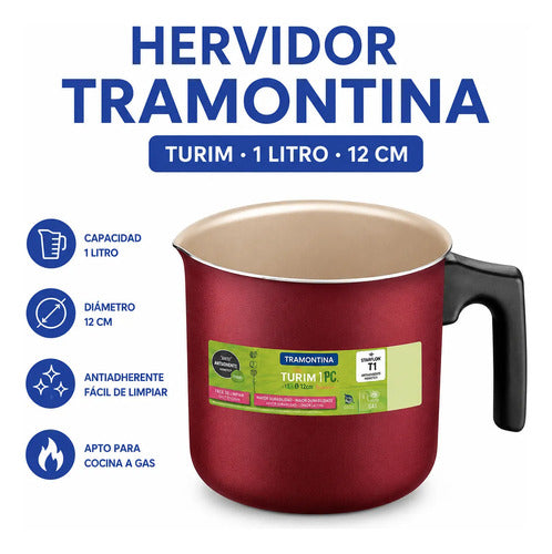 Hervidor Antiadherente 1l 12cm Mango Aislante Cocina Bordó