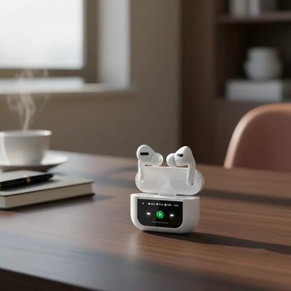 Auriculares Bluetooth Display Táctil Cancelación De Ruido Blanco