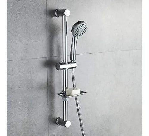 Set Ducha Manual Soporte Barra Jabonera Manguera Pack Mango Plateado Cromado