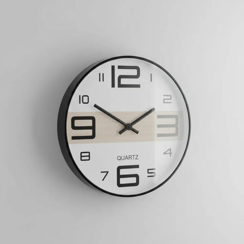 Reloj Pared Redondo Analogico 30cm Quartz Oficina Hogar Negro Blanco