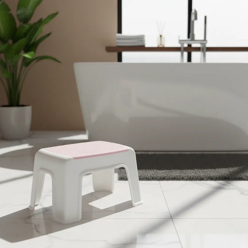 Banco Taburete Plástico Antideslizante Apilable Compacto 32x Blanco Rosa