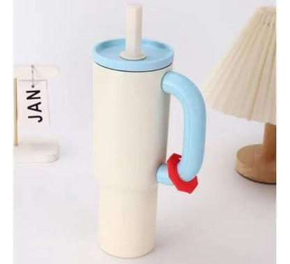 Vaso Termico 1.2l Acero Manija Sorbito Tapa 4 Color Botella Blanco Con Celeste Moderno Con Manija Y Sorbito