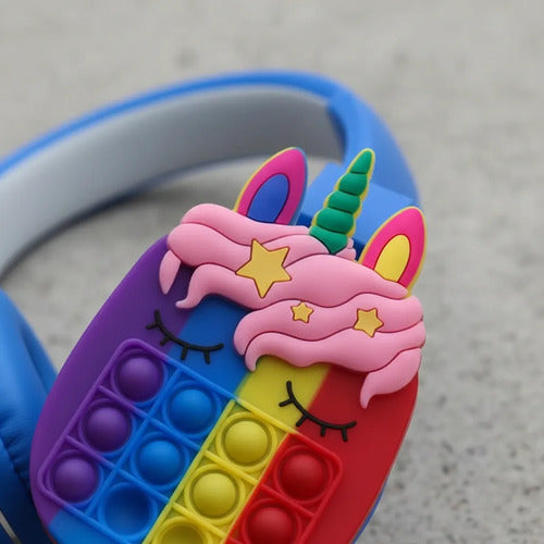 Auricular Bluetooth Unicornio Pop It Micrófono Fm Tf 3.5 Azul