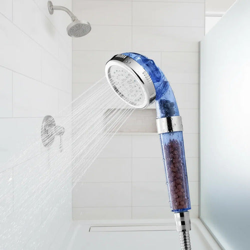 Cabezal Duchero Filtrante Piedra Volcánica Purificador Agua Azul