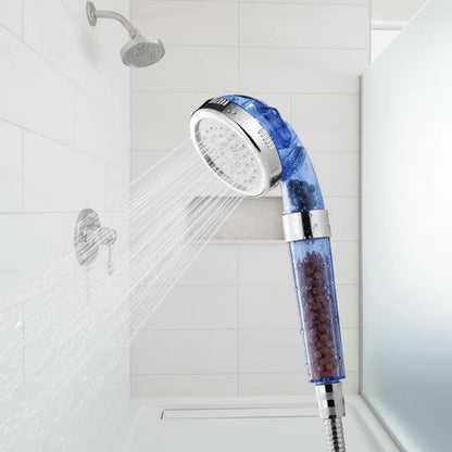 Cabezal Duchero Filtrante Piedra Volcánica Purificador Agua Azul