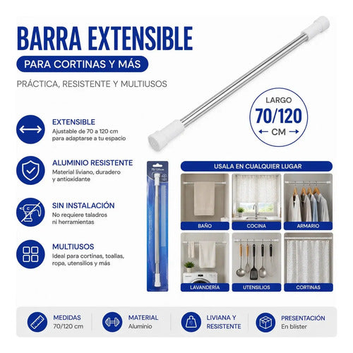 Barra Extensible Telescópica Multiuso Ajustable Cortina Plateado