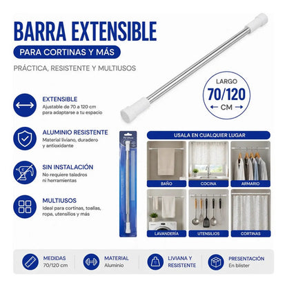 Barra Extensible Telescópica Multiuso Ajustable Cortina Plateado