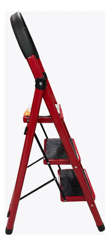 Escalera 3 Escalones Antideslizante Plegable Aluminio Rojo