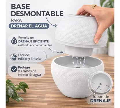 Maceta Plástica Decorativa Texturada Redonda Drenaje 18x24cm Blanco