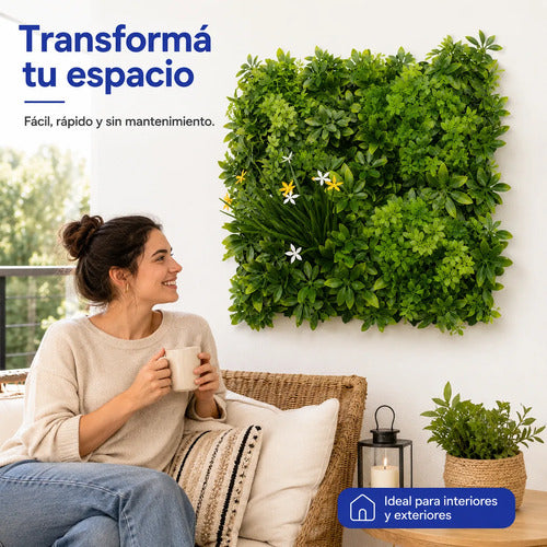 Jardin Panel Hojas Artificiales Decorativo Plastico 50cm Verde