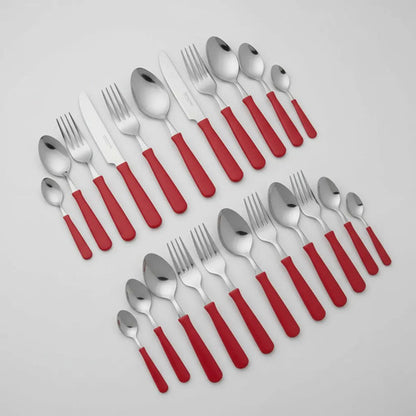 Juego/set De Cubiertos New Kolor X24 Mango Plastico Mesa Rojo
